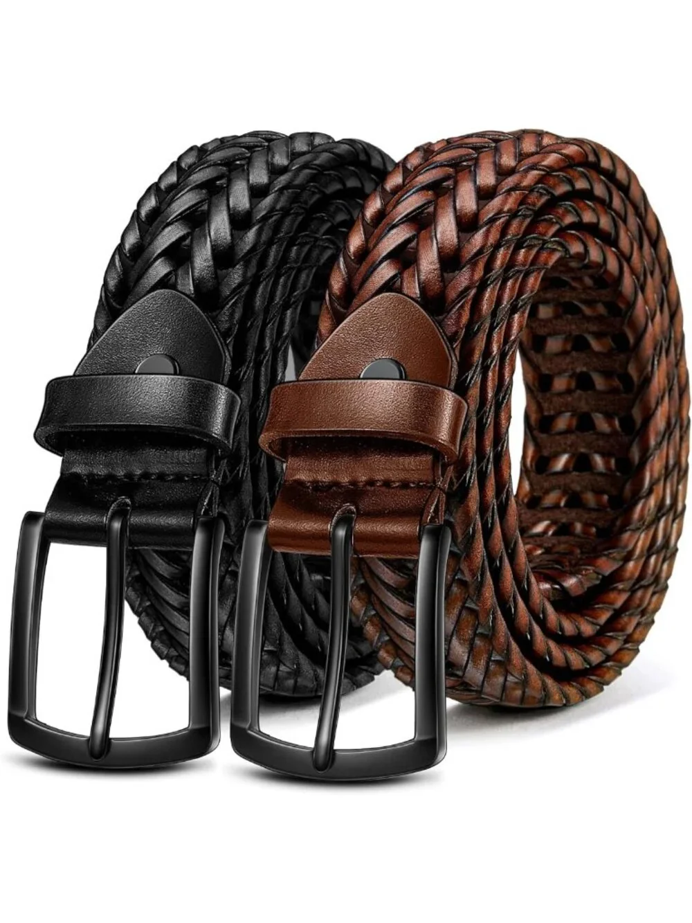 Stylish Men's Braided Leather Belt Set - 2 Pack, Gift Boxed, Adjustable Fit
